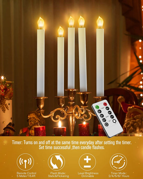 RONXS Window Candles,LED Candles with Timer, Outdoor Christmas Decorations Flameless Candles Battery Operated Flickering Candles with 1 Remote Controls, Glod Candle Holders (2 Pcs Gold)