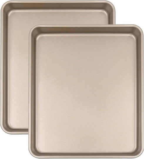 11 Inch Baking Sheets for Oven, Shinsin Nonstick Toaster Oven Pans Heavy Carbon Steel 11X9 Inch Quarter Sheets Pan for Baking, 1 Inch Deep Toaster Oven Tray Replacement (Gold)