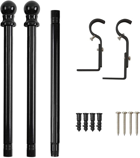 Curtain Rod for Window 30" to 90", 1" Single Curtain Rod Set with Brackets, Stainless Steel Curtain Rod, Decorative Window Curtain Rods for Kitchen Bedroom, Black