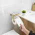 BATHSIR Toilet Paper Holder with Shelf, Brushed Gold Toilet Roll Holder Wall Mount Bathroom Phone Storage Tissue Hanger Stainless Steel