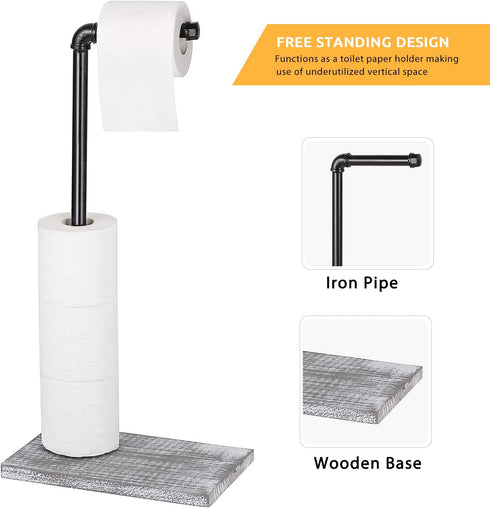 MOOACE Industrial Toilet Paper Holder Stand, Paper Pipe Tissue Roll Tower Holder for Bathroom, Washroom Rustic Gray