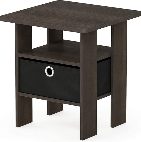 Furinno Andrey End Table / Side Table / Night Stand / Bedside Table with Bin Drawer, Dark Brown/Black