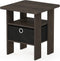 Furinno Andrey End Table / Side Table / Night Stand / Bedside Table with Bin Drawer, Dark Brown/Black