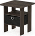 Furinno Andrey End Table / Side Table / Night Stand / Bedside Table with Bin Drawer, Dark Brown/Black