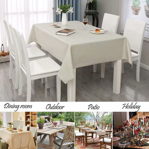 MikiUp Faux Linen Rectangle Tablecloth - Waterproof and Washable Slubby Texture Wrinkle Table Cloth, Indoor Table Cover for Kitchen Party and Banquets (58 x 84 inch, Ivory)