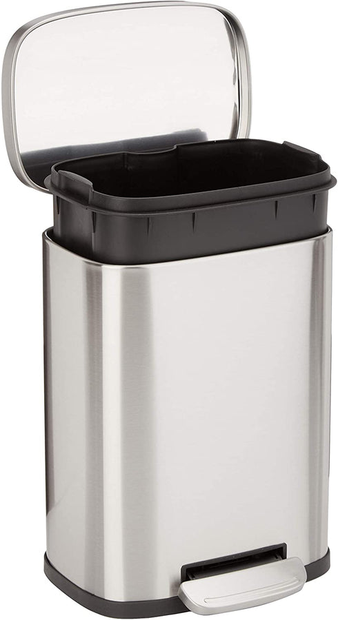 Amazon Basics 5 Liter / 1.3 Gallon Soft-Close, Smudge Resistant Trash Can with Foot Pedal - Brushed Stainless Steel, Satin Nickel Finish