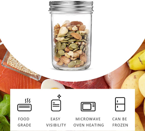Ball Mason Jars 8 OZ, OAMCEG 12 Pack Canning Jars with Lids & Straws for Regular Mouth Mason Jars, 100% Recycled Sipper Mason Jar Drinking Glasses/Jars/Mugs, Ideal for Juice, Jam, Honey, Spices