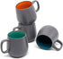 Kook Multicolor Deco Large Ceramic Coffee Mugs, Ceramic, Microwave & Dishwasher Safe, 21 oz, Semi-Matte, Grey, Set of 4