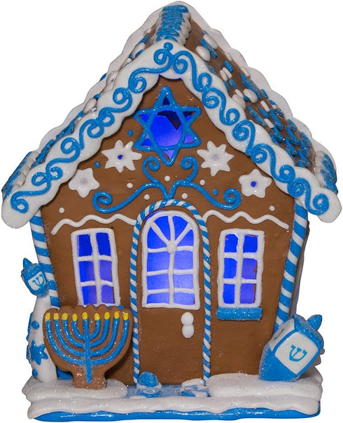 Kurt Adler 8" White and Blue Festive Hanukkah Gingerbread LED House Tabletop Decor