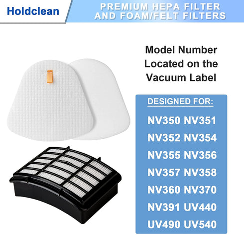 NV360 Vacuum Filters Replacement Parts for Shark Navigator Lift-Away Upright NV352, NV356E S2, ZU503AMZ, NV350, NV351, NV355, NV357, NV370, NV391, UV440, UV490, UV500, UV540, UV541, UV550, Replaces XFF350 XHF350, Holdclean 2 HEPA Filter 4 Foam