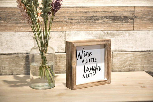 Wine a Little Laugh a Lot Small Barn Wood Box Sign for Home Decor,Rustic Wood Block Sign for Kitchen,Dining Room,Freestanding Farmhouse Box Sign Decor 6" x 6" x 1.57"