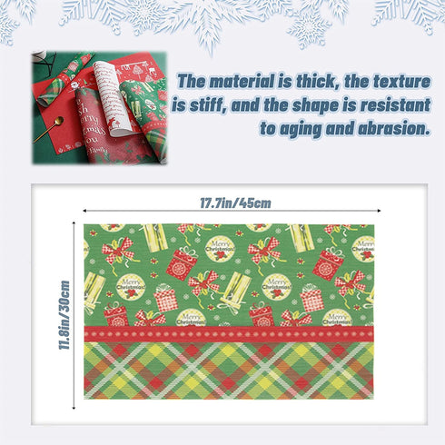 Table Placemats Kitchen Dining Place Mats Wipeable Dinner Mats Green Christmas New Year Table Mat Square, Set of 4 Washable Placemat, 45 x 30 cm