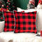 Red and Black Checked Pillow Covers 18x18 Inch Pack of 2 Plaid Cotton Linen Decorative Throw Pillow Cases with Pom-poms Rustic Party Decor Plaid Square Pillow Cover Christmas Decor