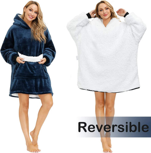 Oversized Wearable Blanket Sherpa Fleece Blanket Hoodie Warm Thick Big Hooded Sweatshirt Hoodie Blanket Jacket for Adults Women Girls Teenagers Teens Men