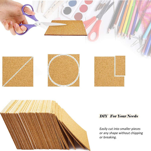 120Pcs Self Adhesive Cork Squares, MOTASOM 4 x 4 Inch Strong Cork Adhesive Sheets, Reusable Cork Board Cork Backing Sheets, Mini Wall Cork Tiles Mat for Coasters and DIY Crafts