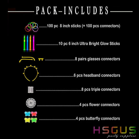 Glow Sticks Party Pack - 240 PCS That Includes, 100 Pcs 8 Inch Glow sticks,10 Pcs Ultra-Bright 6 Inch Glow Sticks, And All Exciting Accessories Create Glow In The Dark Necklaces, Bracelets, Glasses, Headbands, Balls, Flowers And Much More, Neon Light Sti