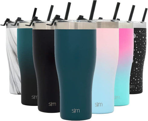 Simple Modern Tumbler with Clear Flip Lid and Straw | Reusable Insulated Water Bottle Stainless Steel Travel Mug | Slim Cruiser Collection | 32oz, Riptide