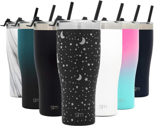 Simple Modern Tumbler with Clear Flip Lid and Straw | Reusable Insulated Water Bottle Stainless Steel Travel Mug | Slim Cruiser Collection | 32oz, Design: Lunar