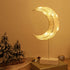 Lewondr Table Lamp, Battery Powered Moon Shape Bedside Light Desk Lamp Christmas LED Decorative Lamp Winding Iron Frame Plastic Base Warm White Bright Light Home Bedroom Romantic Decoration - White