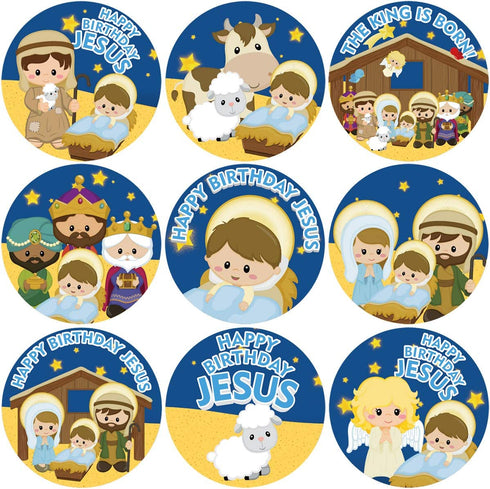 Religious Christmas Stickers Happy Birthday Jesus Nativity Stickers for Kids Christian School Classroom Decoration VBS Party Favor 500Pcs