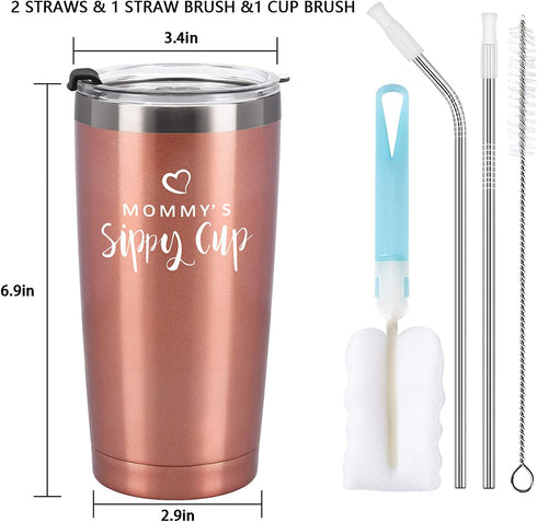Mommy's Sippy Cup Travel Tumbler with Lids, Mom Birthday Christmas Gifts for Mom New Mom Mother Wife Women Mothers Day Thanksgiving Day, 20 Oz Insulated Stainless Steel Stemless Tumbler, Rose Gold