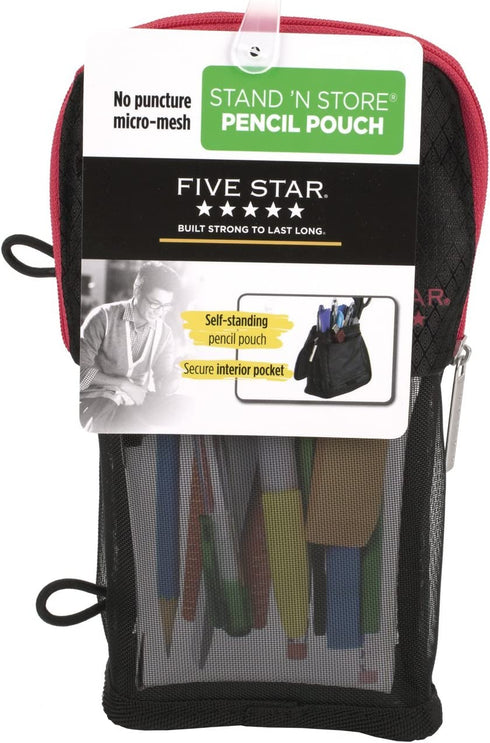 Five Star Pencil Pouch, Pen Case, Fits 3 Ring Binder, Stand 'N Store, Black/Red (50516CE8)