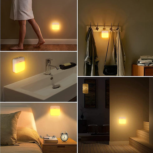 6pack LED Night Lights Dusk to Dawn Sensor, Bapro Stick-on Nightlight Rechargeable Warm White 3000K Under-Cabinet Lighting Wireless Light for Bedroom, Kitchen, Hallway, Stairs, Closet Counter