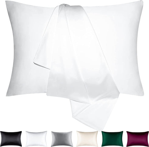 BEIJOEY 100% Mulberry Silk Pillowcase 2 Pack for Hair and Skin,19 Momme 600 Thread Count Natural Silk Pillow Cover Set of 2,with Hidden Zipper,Soft Breathable Smooth (White, Standard 20''x26'')