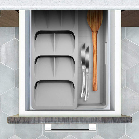 POTTIIS Kitchen DrawerStore Expandable Set?Expandable Plastic Kitchen Cabinet Drawer Storage Organizer Tray - for Storing Organizing Cutlery, Spoons, Cooking Utensils, Gadgets