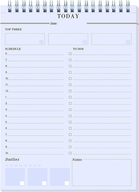 Daily Planner Notepads - A5 Scheduler, To Do List with Priorities, Notes, Meals and Water Intake Tracker, Spiral Daily Planning Pad with 52 Undated Agenda Tear-off Sheets, 6.5" x 9.8" ( Blue )