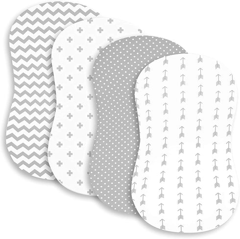 Bassinet Bed Sheets Premium Bassinet Fitted Sheet Set - 4 Pack 100% Jersey Knit Cotton Cradle Sheets Bassinet Bedding for Standard Size Oval or Halo Bassinet Pads Bassinet Sheet for Boy & Girl