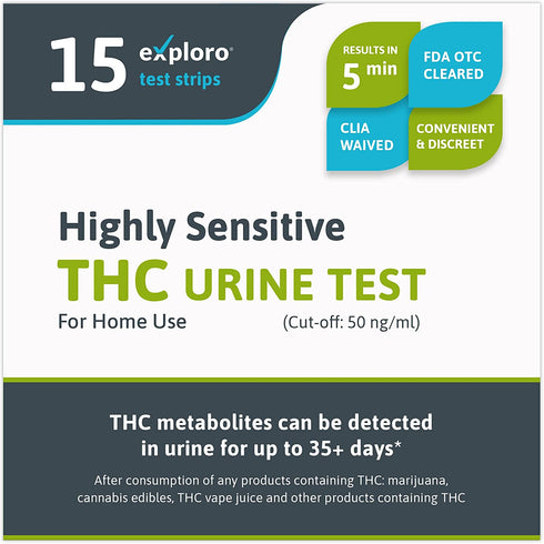 Exploro Highly Sensitive at Home Marijuana Drug Test Kit, THC Drug Test Kit Marijuana/Weed, THC Drug Test Urine, Easy Home Drug Test Marijuana/THC Substance Abuse, 15 THC Test Strips/Sticks, 50 ng/ml