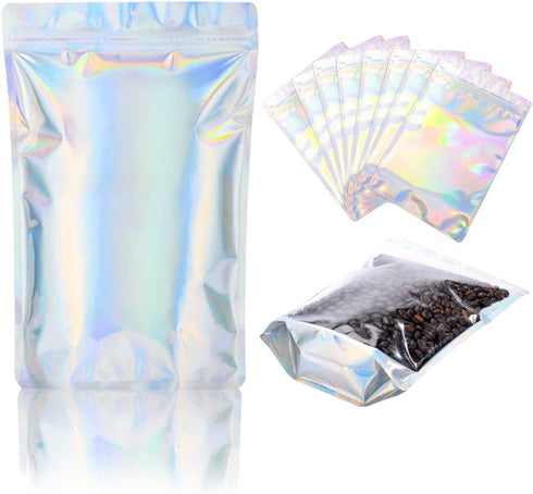 100 PCS Holographic Mylar Bags Stand Up Resealable Mylar Bags 6x9 inch by NPLUX