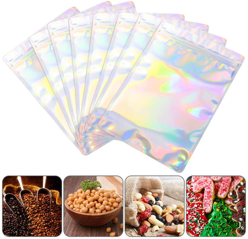 100 PCS Holographic Mylar Bags Stand Up Resealable Mylar Bags 6x9 inch by NPLUX