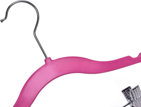 Quality Kids Children's Plastic Non Velvet Non-Flocked Thin Compact Skirt Pant Coat Hangers with Metal Clips for Skirts Pants Blouses 360° Swivel Hook, Jacket, Shirt, Legging, Suit Hangers (Pink, 10)