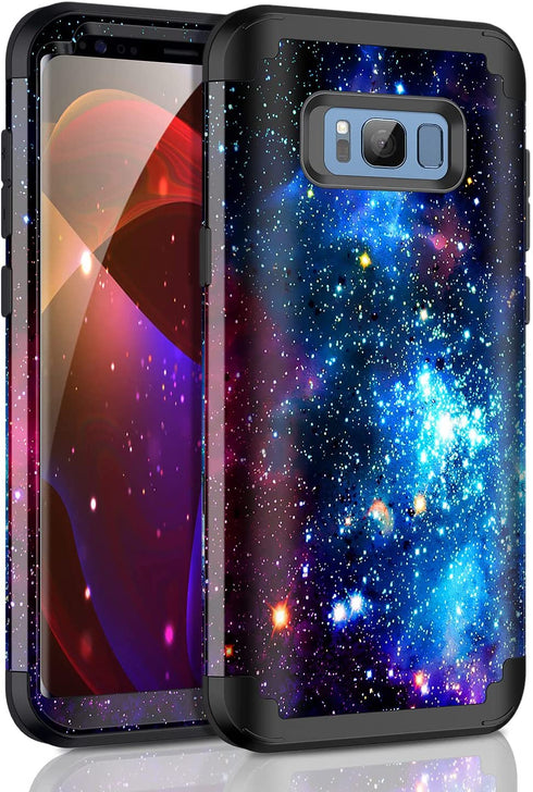 Miqala for Galaxy S8 Case,Shiny in The Dark Three Layer Heavy Duty Shockproof Hard Plastic Bumper +Soft Silicone Rubber Protective Case for Samsung Galaxy S8,Blue Sky