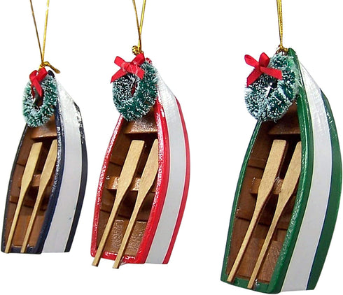 Row Boat Christmas Ornament, Nautical Keepsake, 4 Inches, Set of 3