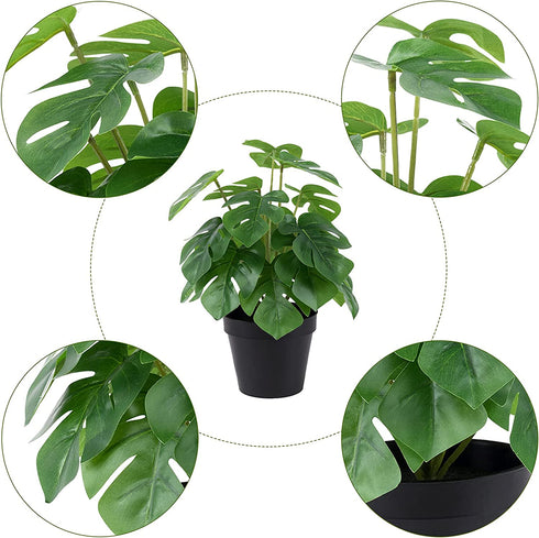 LuckyGreenery Artificial Monstera, Realistic Fake Plants with Pots for Home and Office Decoration, 12in (H) x 5in (W)
