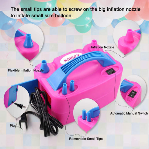 147 Pcs Balloon Pump KINBON Electric Portable Dual Nozzle Electric air Balloon Blower Pump, Electric Balloon Inflator for Party Birthday Wedding Festival