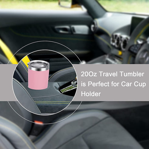 2 Pack Travel Tumblers, 20 Oz Stainless Steel Tumblers with Lids Straws, Vacuum Insulated Tumblers, Double Wall Travel Tumblers, Powder Coated Insulated Coffee Cup for Hot and Cold Drinks, Pink