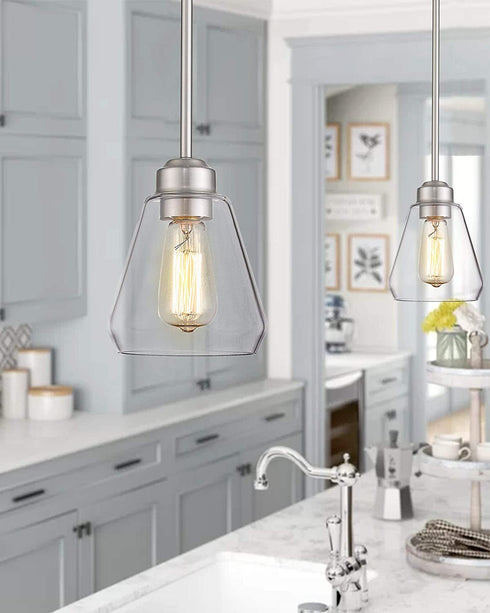 Beionxii Glass Pendant Lights | Modern Brushed Nickel Pendant Lighting for Kitchen Island, Dining Room, Over The Sink