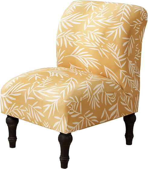 Armless Accent Chair Cover, Stretch Armless Chair Slipcover Spandex Armless Chair Covers Slipper Chair Slipcover Furniture Protector Covers for Living Room Bedroom(Jacquard, Yellow Leaves)