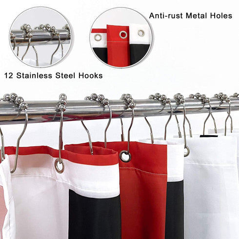 DESIHOM Red Geometric Shower Curtain with 12 Rust-Resistant Metal Glide Shower Hooks, Black/Red Modern Shower Curtain Polyester Fabric-72" x 72"