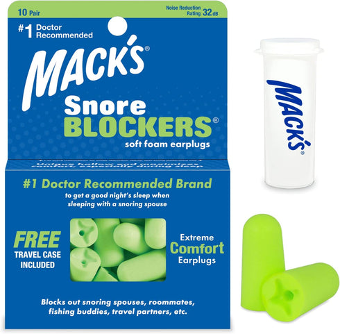 Mack’s Snore Blockers Soft Foam Earplugs, 12 Pair – 32 dB High NRR – Comfortable Ear Plugs for Sleeping, Snoring, Loud Noise and Travel