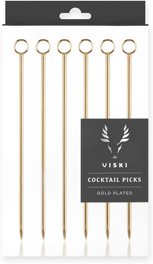 Viski Gold Cocktail Picks, Set of 6 Stainless Steel Drink Picks, Barware Accessories, 4.25€³
