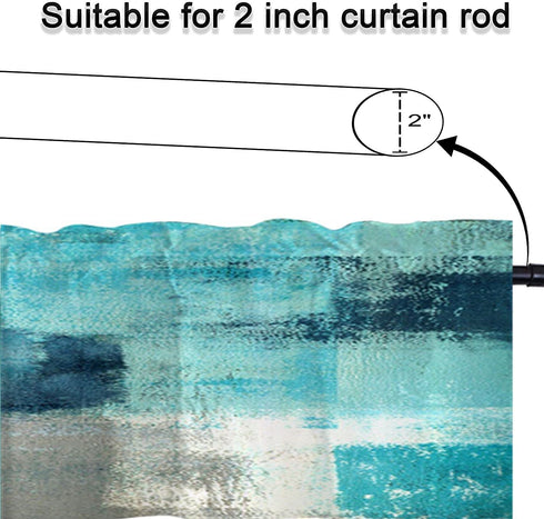CNNLUG Turquoise Blue Grey Abstract Kitchen Window Treatment Valances,Semi-Decorative Curtains,Used for Bathroom,Living Room and Dining Room Theme Decoration,Curtain 52X18 Inches 2 Pack