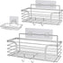 Yougai Shower Caddy Shelf Basket with Soap Dish and 4 Hooks, SUS304 Stainless Steel Shampoo Holder Bathroom Organizer No Drilling Adhesive Wall Mounted Storage Shelves for Kitchen, Toilet, Bathroom Rack Accessories-2 Pack, Silver