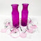 Becky's Bundles Set of 2 Pink Translucent 7.75" Glass Milk Bottle Vases with Bonus Flower Petals and Silver/Pink Ribbons