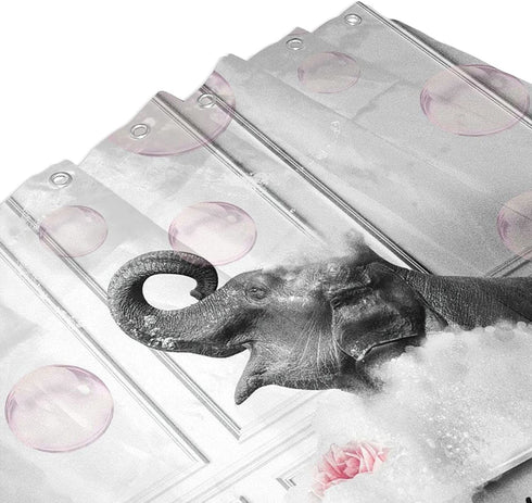 WALLOHERE Grey Shower Curtains Elephant in Bathtub with Pink Bubbles Shower Curtain Funny Animal Theme Thick Plastic Shower Curtains Waterproof Polyester for Home Decorations Bathroom 60x72 Inch