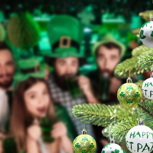 Medoore 12 Pieces St Patrick Ornament Ball-St. Patrick's Shamrock Hanging Ball Ornament, Good Luck Clover Decoration Baubles for Tree Baubles Table Shelf Festival Decorations, 3 Styles